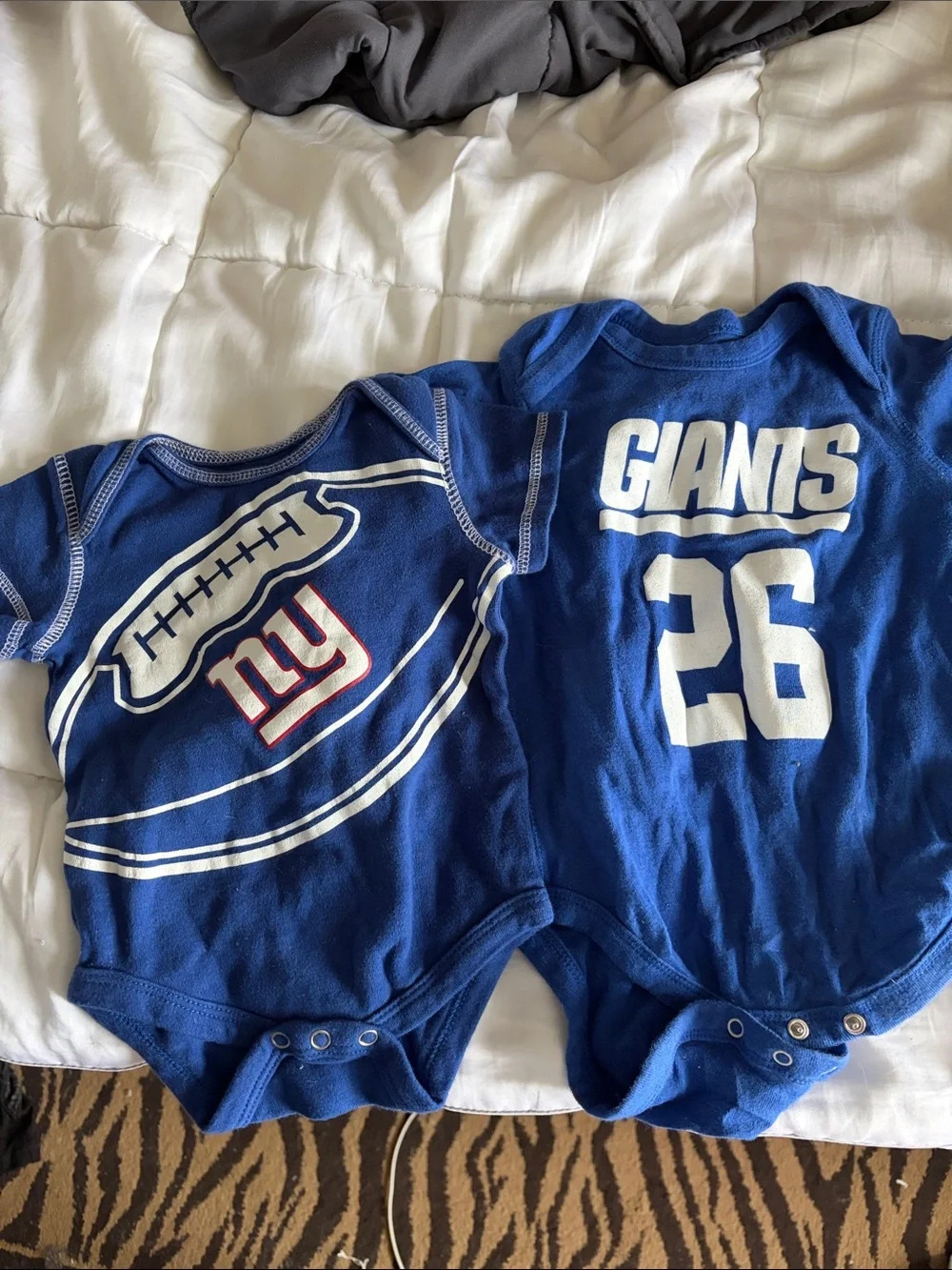 Infant Blue NY Giants Football Bodysuits - 3-6 mos. 6-9 mos.